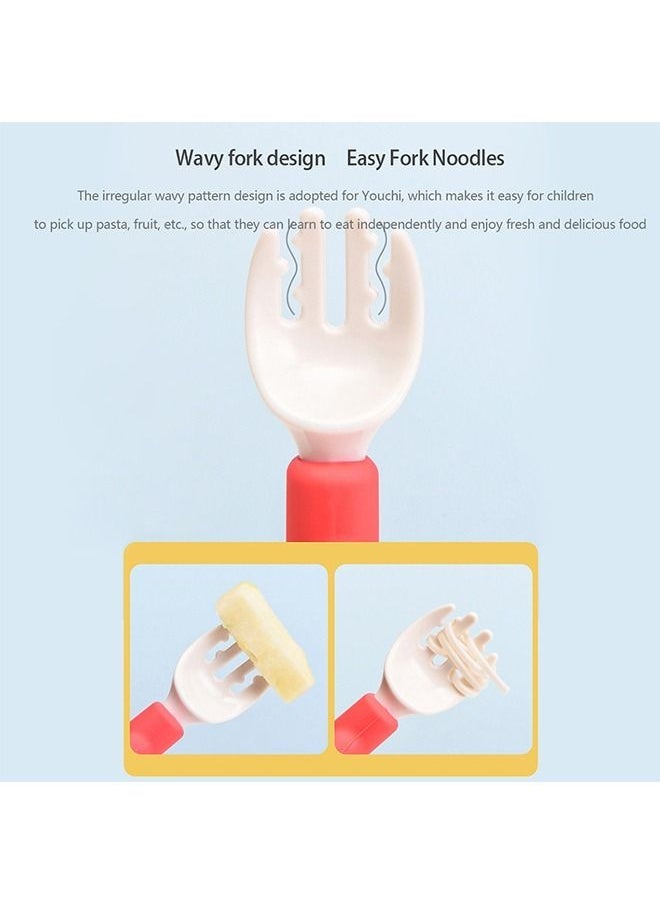 2Pcs/Set Baby Dinnerware Non-slip Handle Anti-scald Stainless Steel Training Spoon Fork Set for Feeding