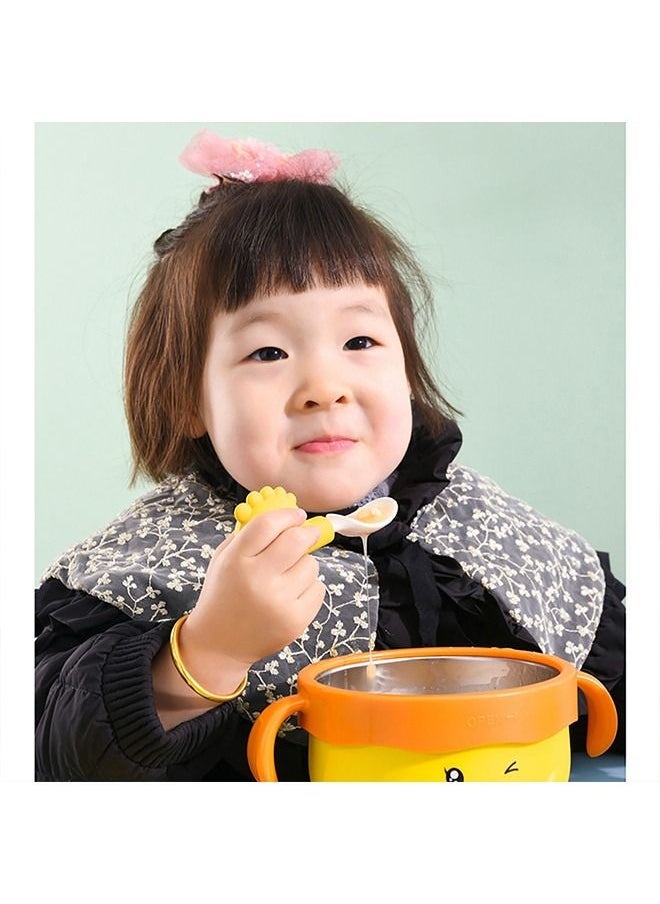 2Pcs/Set Baby Dinnerware Non-slip Handle Anti-scald Stainless Steel Training Spoon Fork Set for Feeding