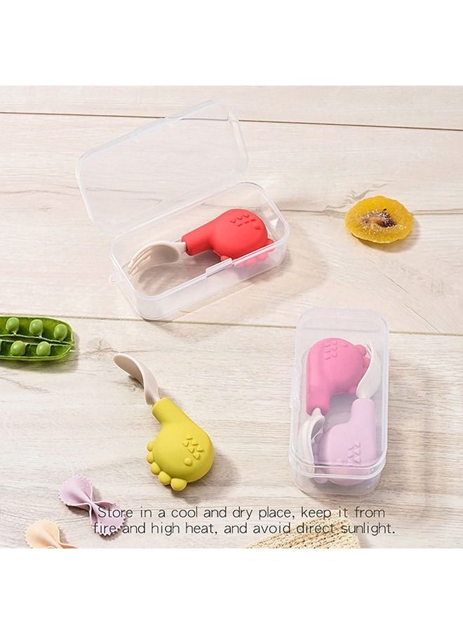 2Pcs/Set Baby Dinnerware Non-slip Handle Anti-scald Stainless Steel Training Spoon Fork Set for Feeding