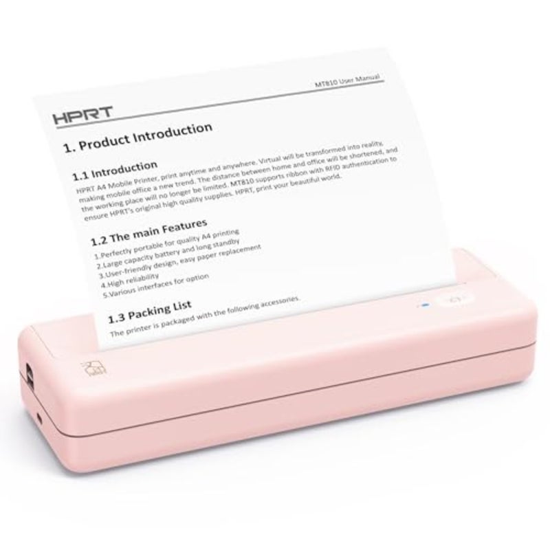 Wireless portable printer for travel, office, school, and home use; thermal inkless printing on paper rolls; pink ABS plastic; compact lightweight design with Bluetooth connectivity for iPhone, Android, and laptop - Image 2
