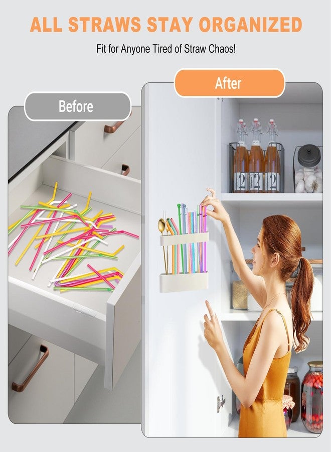 Aurdeayi 9.6'' Large Straw Holder for Cabinet Door, Soft Silicone Straw Organizer Storage Container, Space-Saving Reusable Straws Dispenser, Kitchen Organizer Accessories for Cabinet Cupboard Counter RVs - Image 2