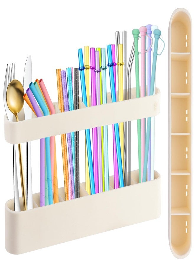 Aurdeayi 9.6'' Large Straw Holder for Cabinet Door, Soft Silicone Straw Organizer Storage Container, Space-Saving Reusable Straws Dispenser, Kitchen Organizer Accessories for Cabinet Cupboard Counter RVs - Image 1