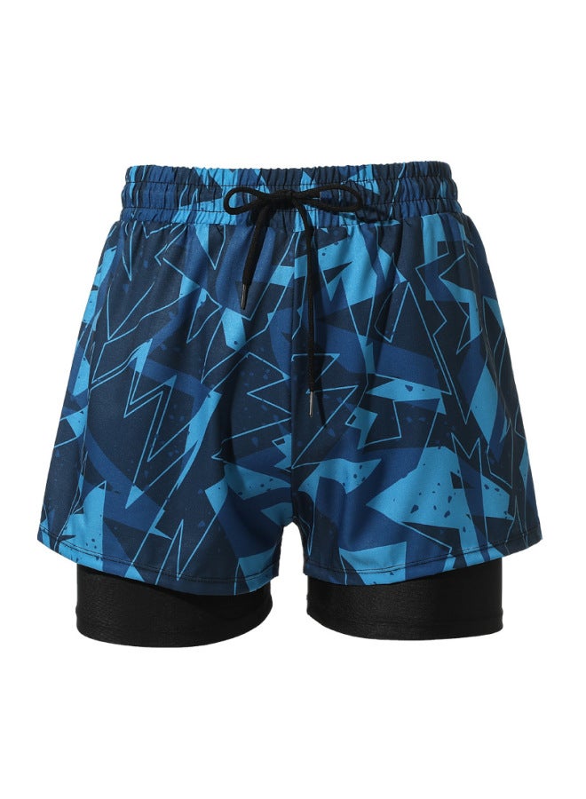 Loquat Swimming Trunks Men's 2023 Arrival Anti-embarrassment Boys Large Size Loose Swimming Equipment Quick-drying Hot Spring Beach Swimming Trunks-Color:Blue Geometry- - Image 1