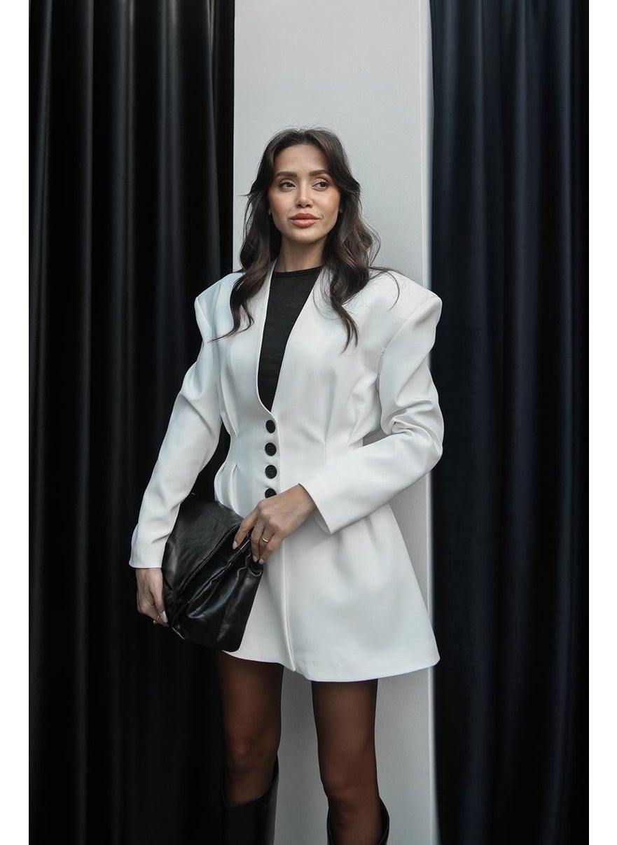 Havoş White Fresno Dart Detailed Jacket Skirt Set  - Image 3