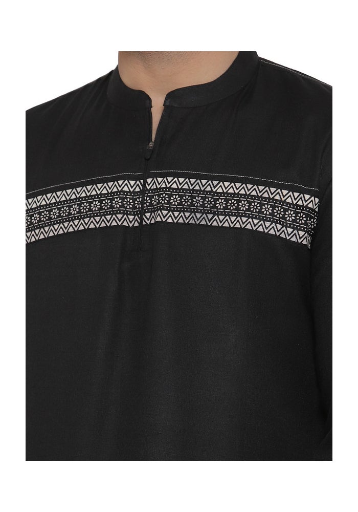 ARCHATTIRE كُرتا قطن أسود بأكمام كاملة للرجال - Image 4