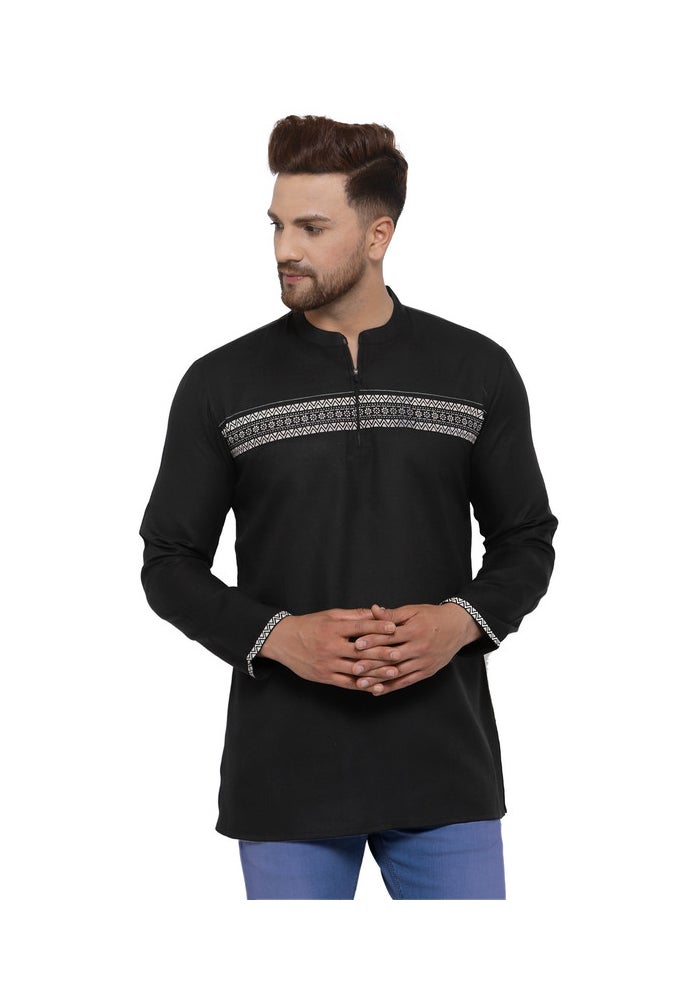 ARCHATTIRE كُرتا قطن أسود بأكمام كاملة للرجال - Image 1