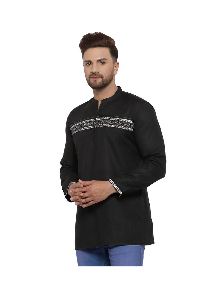 ARCHATTIRE كُرتا قطن أسود بأكمام كاملة للرجال - Image 2