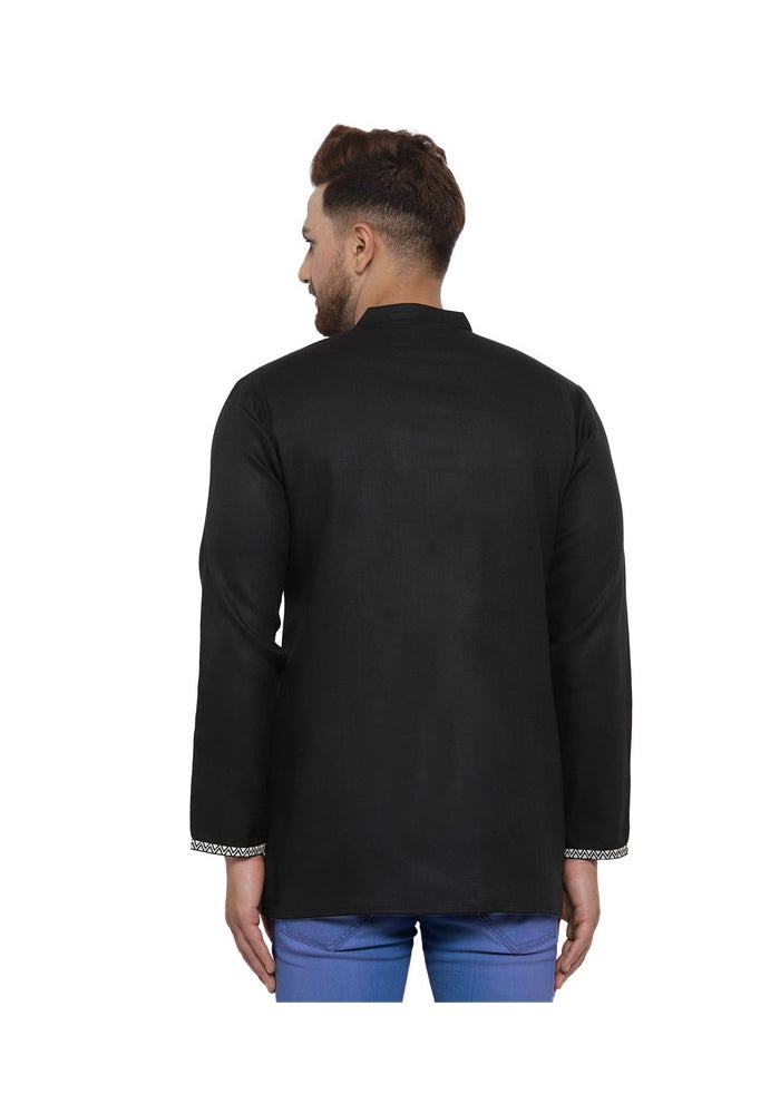 ARCHATTIRE كُرتا قطن أسود بأكمام كاملة للرجال - Image 3