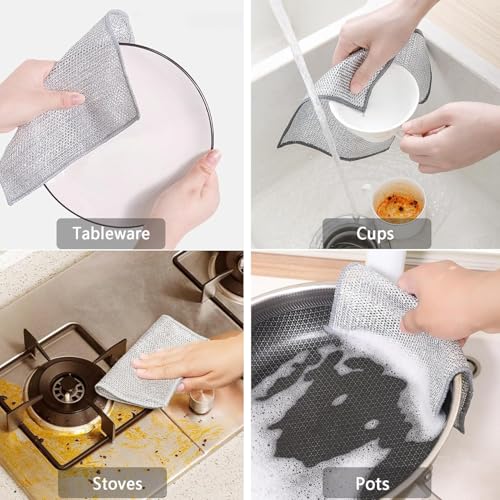 CLAPONE 6 Pcs Non-Scratch Dish Wash Cloth Steel Wire Dish Cloth, Wire Dishwashing Rags for Wet and Dry Stainless Steel Scrubber Non-Scratch Wire Dishcloth for Washing Dishes Sinks Counters - Image 5