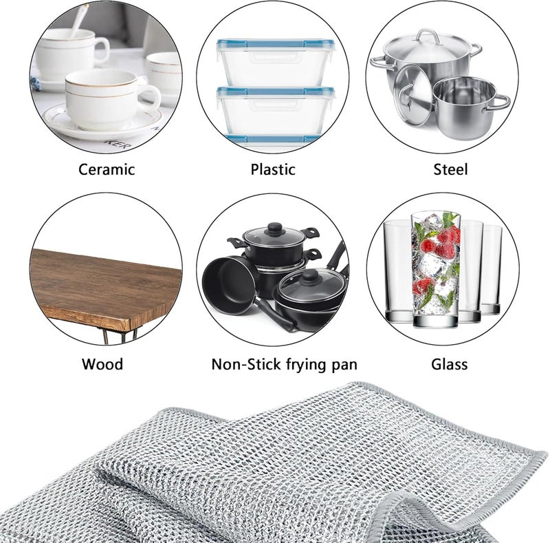 CLAPONE 6 Pcs Non-Scratch Dish Wash Cloth Steel Wire Dish Cloth, Wire Dishwashing Rags for Wet and Dry Stainless Steel Scrubber Non-Scratch Wire Dishcloth for Washing Dishes Sinks Counters - Image 3