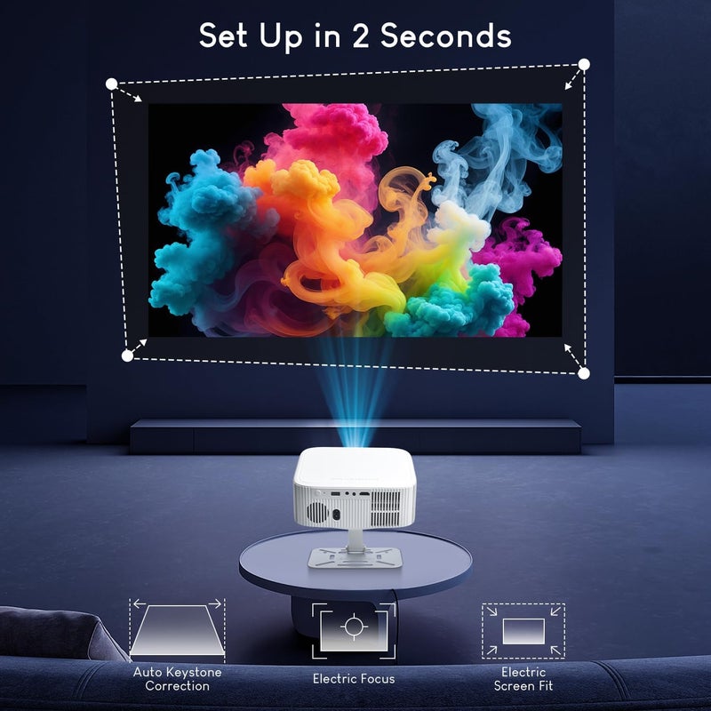 [مع حامل] بروجيكتر ذكي 4K+، 30000 لومن مع تطبيقات مرخصة مدمجة، دقة 1080P أصلية، بروجيكتر أفلام مع تصحيح تلقائي لشكل الصورة، بروجيكتر لاسلكي WiFi 6 بلوتوث، بروجيكتر سينما منزلية 4K للهواتف الذكية/الهدايا - Image 5