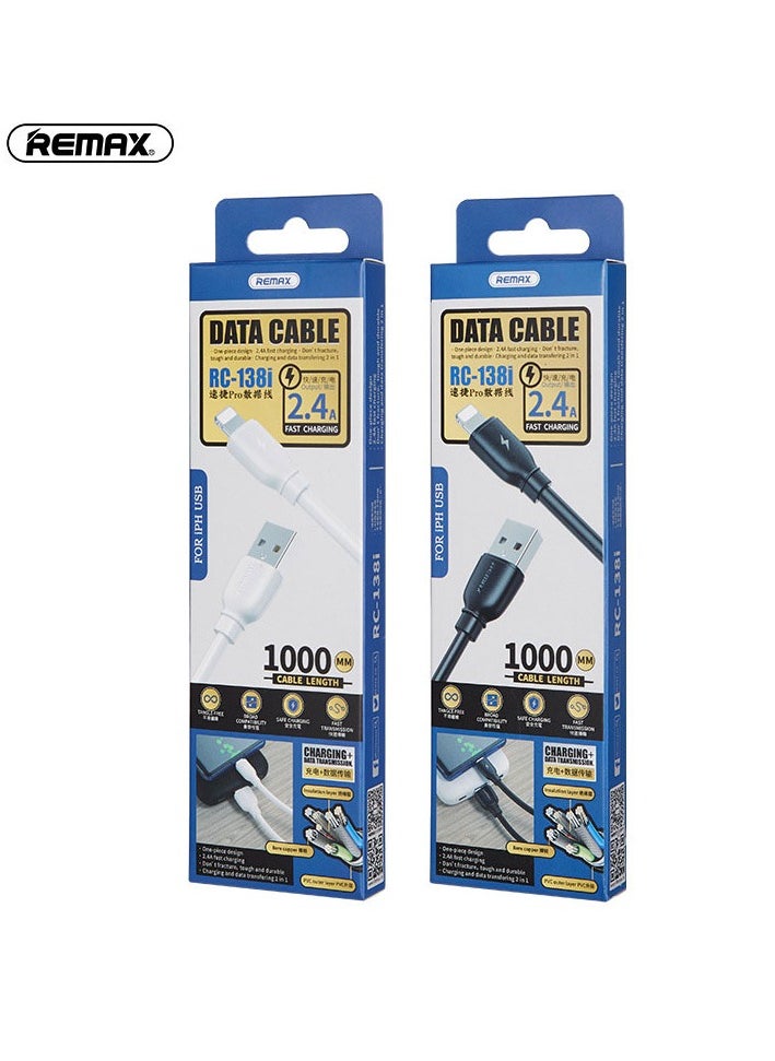 REMAX - 1mA to USB Lightning Data Cable for Apple iPhone 11/11 Pro/11 Pro Max/Xs/XS Max/XR/X/8/8 Plus/7/7 Plus/6/6 Plus, etc. Black - Image 1