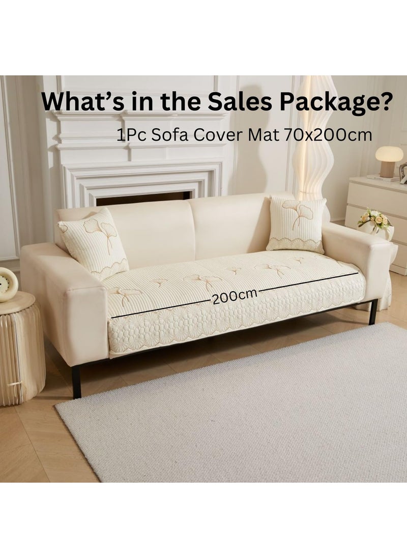HOMETHREADS HOMETHREADS Premium Embroidered Cotton Sofa Cover Mat with PVC Backing for NonSlip Comfort Cream 4 Seater Small 70x200cm  - Image 3