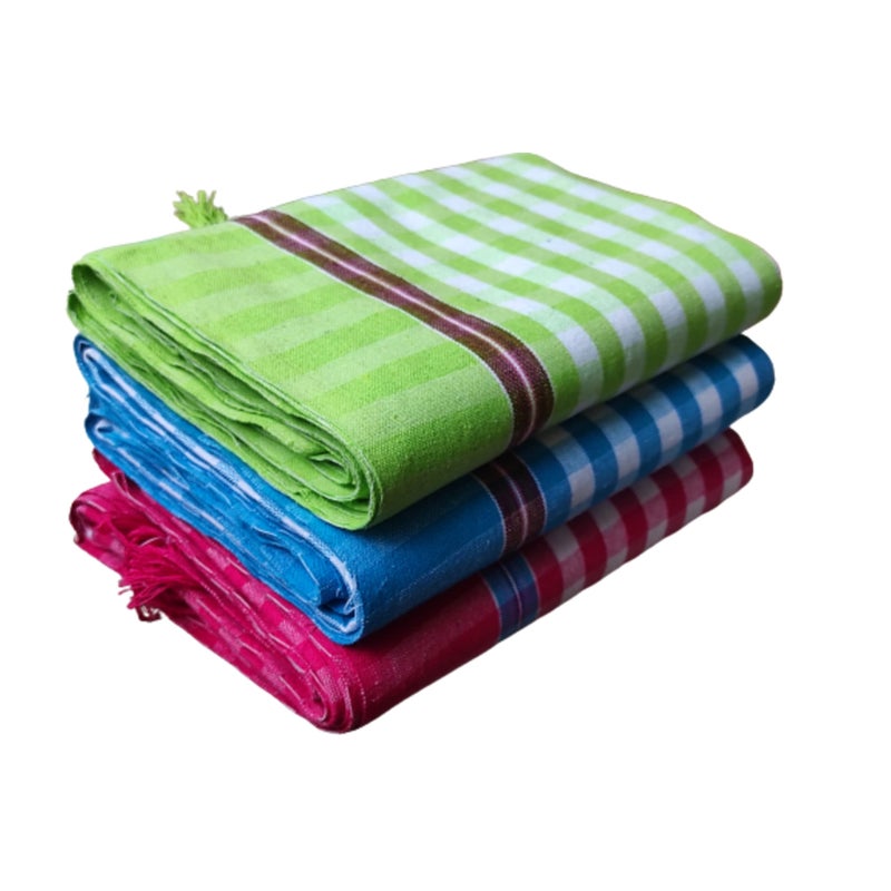 VUNNAVA® Handloom 100% Pure Cotton Towels XXXL Size 36/72Inch(90/180cm) 3/6feet Heavy Quality GBP03 (Pack of 3) - Image 1