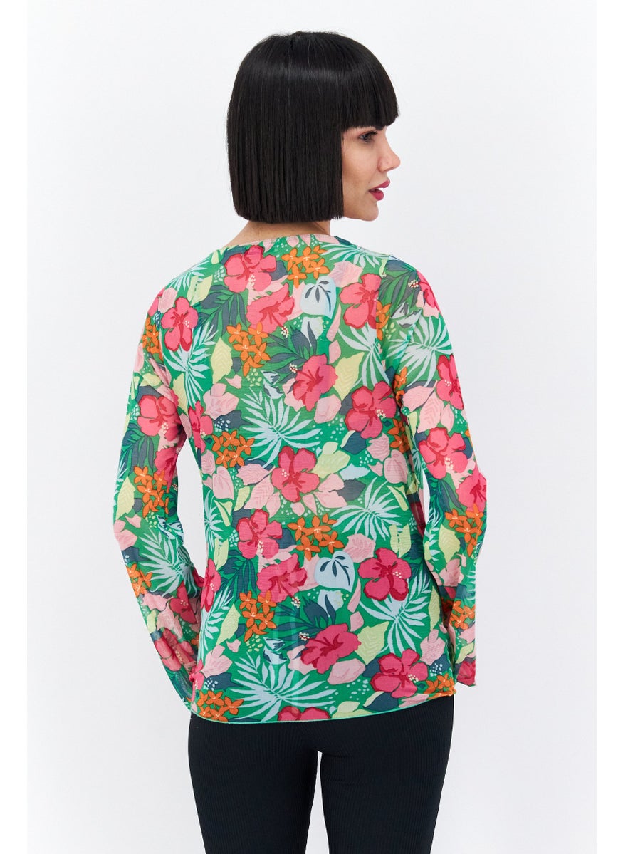 Dippin' Daisy's - Women Tie Neck Long Sleeves Floral Print Blouse, Pink Combo - Image 1