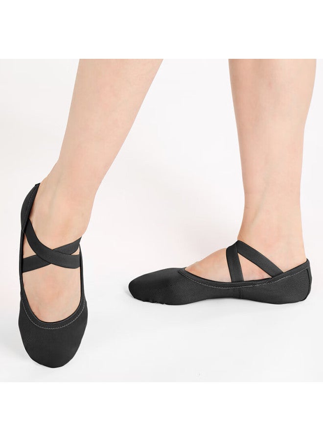 Sansha Ballet Dance Practice Shoes Elastic Fabric Soft Shoes Chinese Dance Two-piece Sole S107 Black Size 40