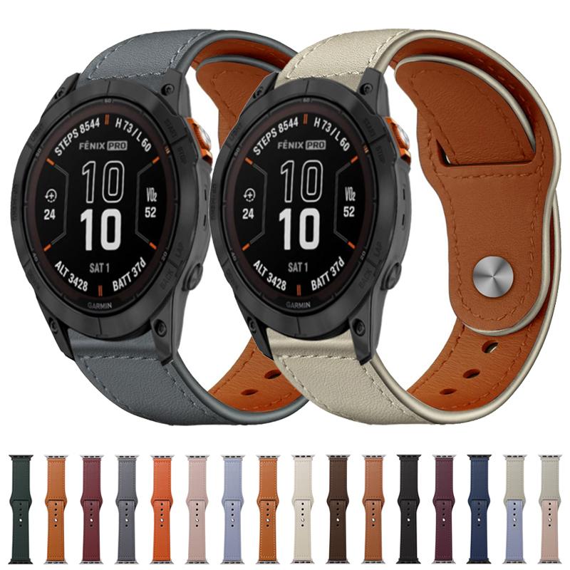 S-TOP For Garmin Fenix 8/7X/6X/5X 26mm xDfind Rivet Buckle Genuine Leather Watch Band(Pink White) - Image 2