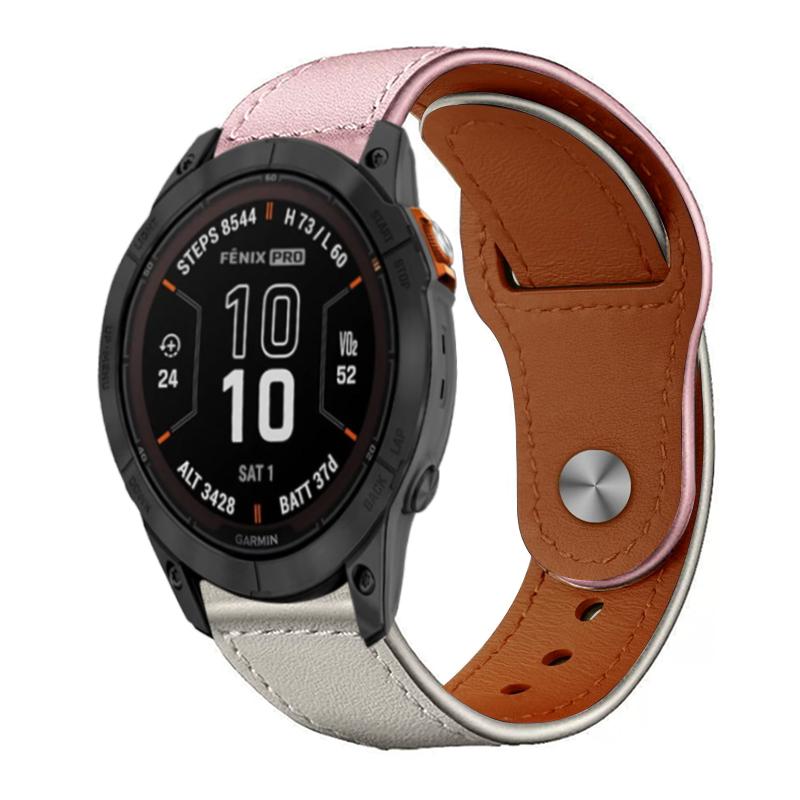 S-TOP For Garmin Fenix 8/7X/6X/5X 26mm xDfind Rivet Buckle Genuine Leather Watch Band(Pink White) - Image 1