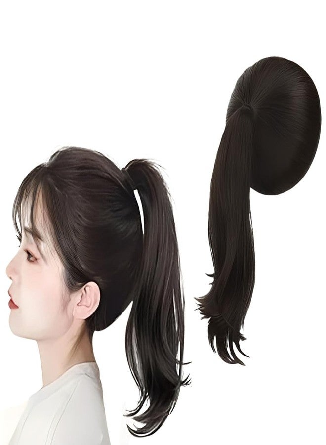 بلوشيا شعر مستعار كروي الرأس من BLUSHIA (ذيل حصان 35 سم، أسود) رأس على شكل برعم زهرة قشر الجريب فروت لزيادة كثافة الشعر على الرأس - Image 1