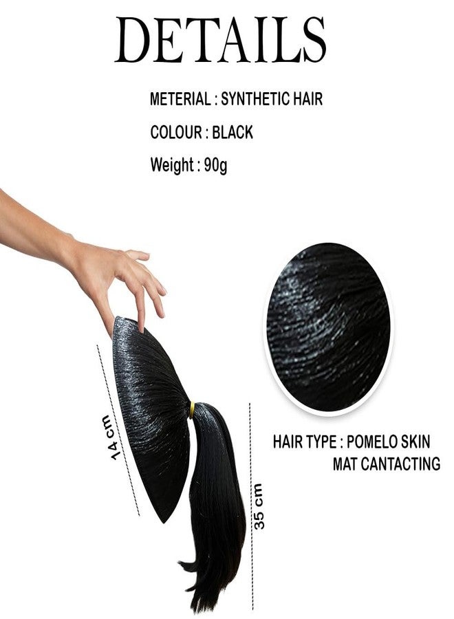 بلوشيا شعر مستعار كروي الرأس من BLUSHIA (ذيل حصان 35 سم، أسود) رأس على شكل برعم زهرة قشر الجريب فروت لزيادة كثافة الشعر على الرأس - Image 3