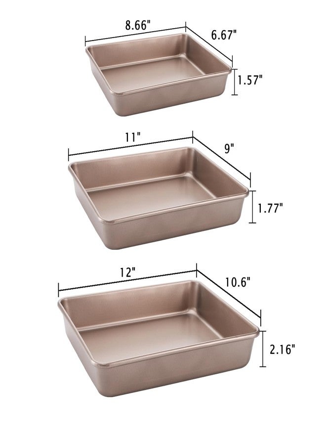 Dicunoy Set of 3 Deep Baking Pans, Nonstick Rectangle Cake Baking Sheet for Oven, Bakeware Bread Pans, Heavy Duty Carbon Steel Bread Tray, Bake Mold Turkey Roasting Pan, 8,10,12 inch - Image 2