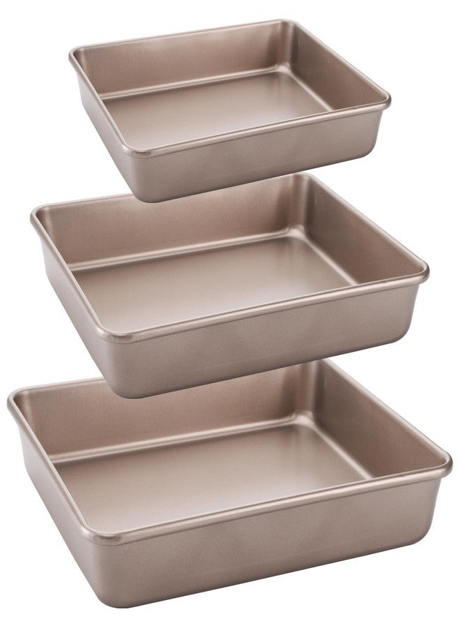 Dicunoy Set of 3 Deep Baking Pans, Nonstick Rectangle Cake Baking Sheet for Oven, Bakeware Bread Pans, Heavy Duty Carbon Steel Bread Tray, Bake Mold Turkey Roasting Pan, 8,10,12 inch - Image 1