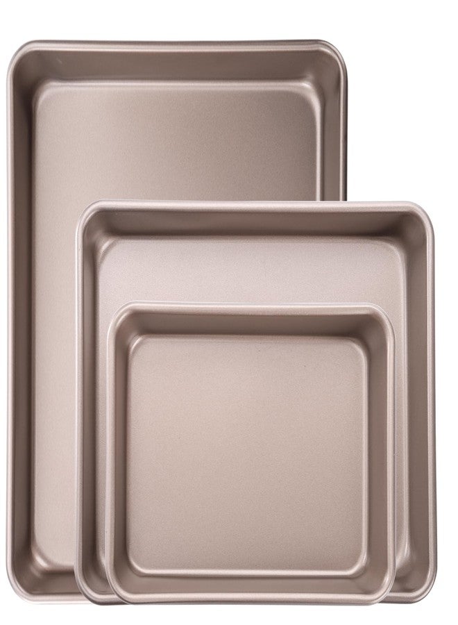 Dicunoy Set of 3 Deep Baking Pans, Nonstick Rectangle Cake Baking Sheet for Oven, Bakeware Bread Pans, Heavy Duty Carbon Steel Bread Tray, Bake Mold Turkey Roasting Pan, 8,10,12 inch - Image 4