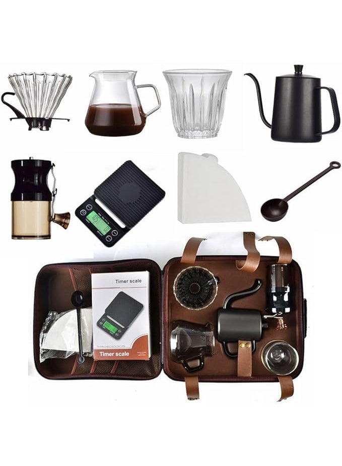 SUKILO 13 Pcs Portable Coffee Maker Set with Manual Grinder, Stainless Steel Kettle 600ml, Glass Dripper, Electric Coffee Scale, Glass Server, Filter Papers, and Carrying Bag for Travel & Home - Image 5