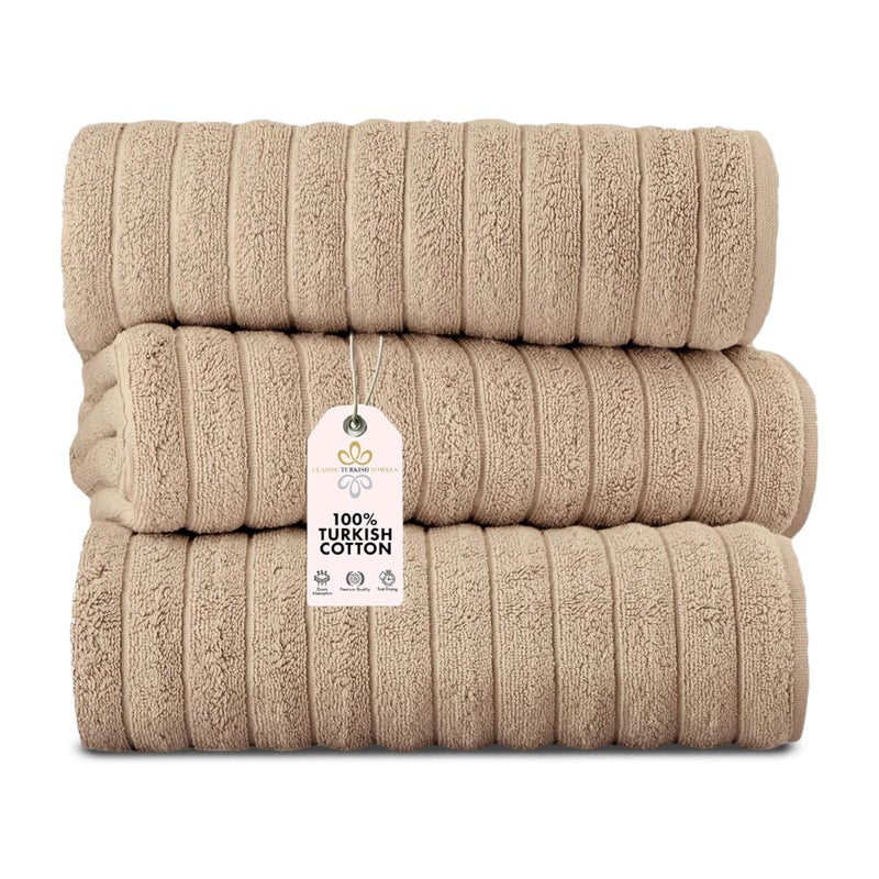 Classic Turkish Towels Classic Turkish Towels CTT  Luxury 3 Piece Jumbo Bath Sheets 100 Turkish Cotton Absorbent  Ultra Comfy Bath Towel Sheets for Hotels  Spa  40x65 Almond Beige 