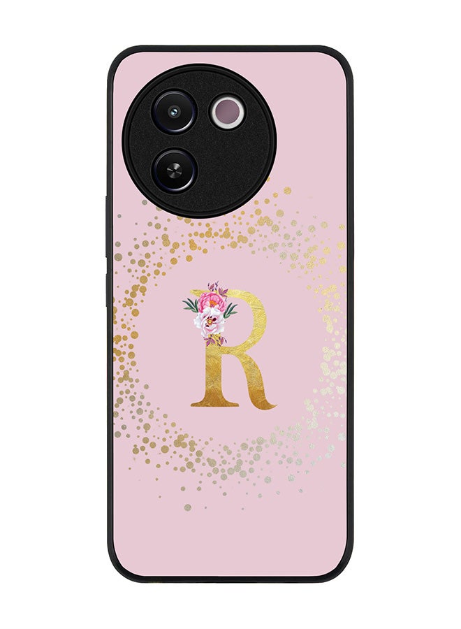 Stylizedd Rugged Black edge case for Vivo V30e, Slim fit Case Flexible TPU Gel Thin Cover - Custom Monogram Initial Letter Floral Pattern Alphabet - R (Pink ) - Image 1