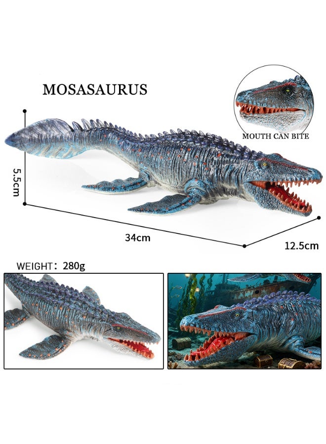 HALAMODO Mosasaurus Animal Model With Movable Jaw - Realistic Marine Creature Statue, Realistic Deep Sea Monster Toy, Children'S Bath Pool Water Toy, Birthday Party Gift, Dinosaur Era Ocean Collection Decor, Early Science Educational and Collectible Dinosaur Toys , Blue , 34*12.5*5.5 Cm - Image 1