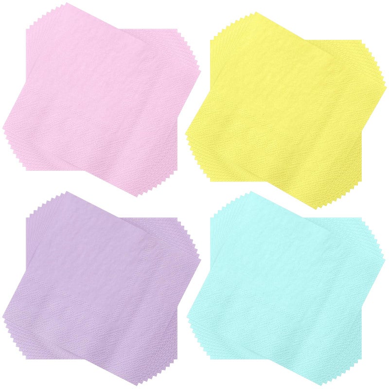 Layhit 100 Pcs Cocktail Napkins Disposable Beverage Napkins Square Paper Dessert Tissue for Wedding Birthday Easter Party Supplies(Pastel Color 5 x 5 Inch) - Image 1