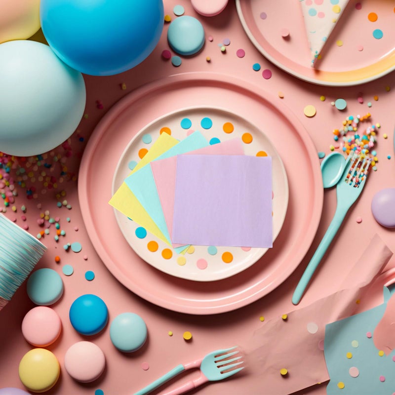 Layhit 100 Pcs Cocktail Napkins Disposable Beverage Napkins Square Paper Dessert Tissue for Wedding Birthday Easter Party Supplies(Pastel Color 5 x 5 Inch) - Image 4