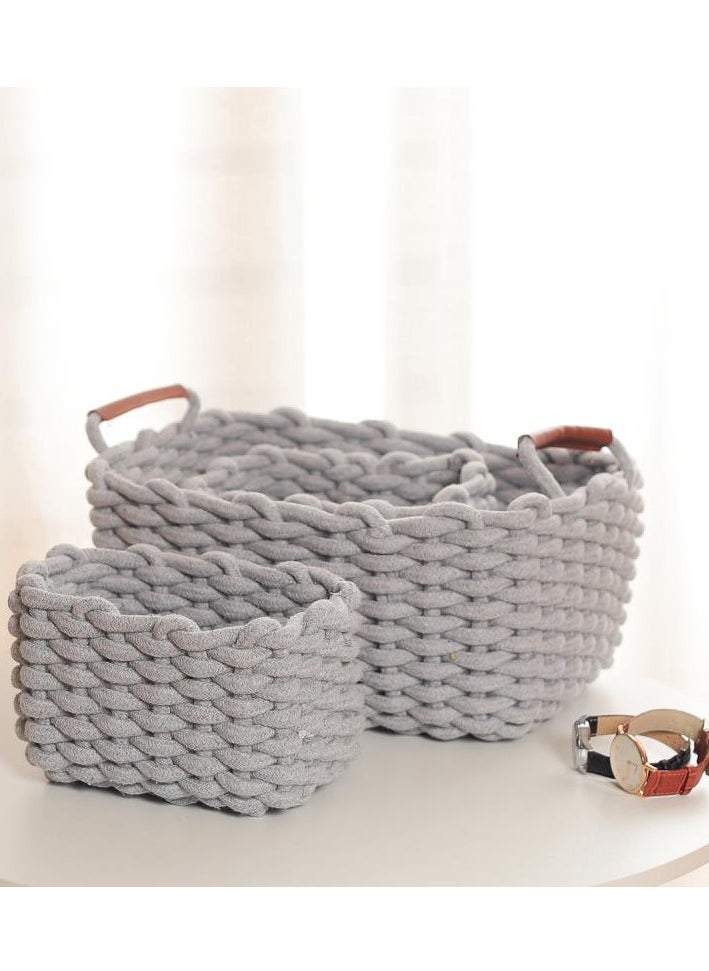 General Fashion Hand-Woven Thick Cotton Rope Cosmetics Storage Box - Porch Lipstick Snack Key Organizer Desktop Storage Box (3pcs)  - Image 2
