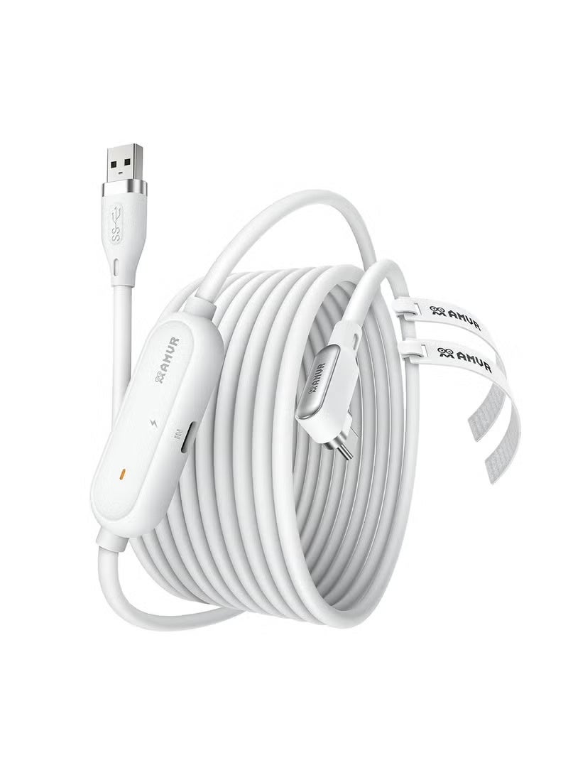AMVR meta quest 3 Link Cable 16FT(5M) Charging Link Cable Compatible with Meta Quest 3/3S/Pico 4 - Data Line with Separate Fast Charging Port, High-Speed Max 5Gbps Transfer to PCVR/SteamVR, Play While Charger - Image 1