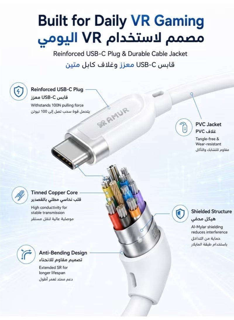 AMVR Meta Quest 3 Link Cable 16FT (5M) Fast Charging VR Cable Compatible with Meta Quest 3/3S/2 & Pico 4, USB 3.0 5Gbps PCVR SteamVR Cable with Separate Charging Port, Play While Charging - Image 2