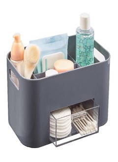 STORi STORi Bliss 4-Compartment Plastic Vanity Organizer with Small Accessory Drawer in Classic Grey | Rectangular Makeup, Skincare, & Cosmetic Storage Bin with Pass-Through Handles | Made in USA 