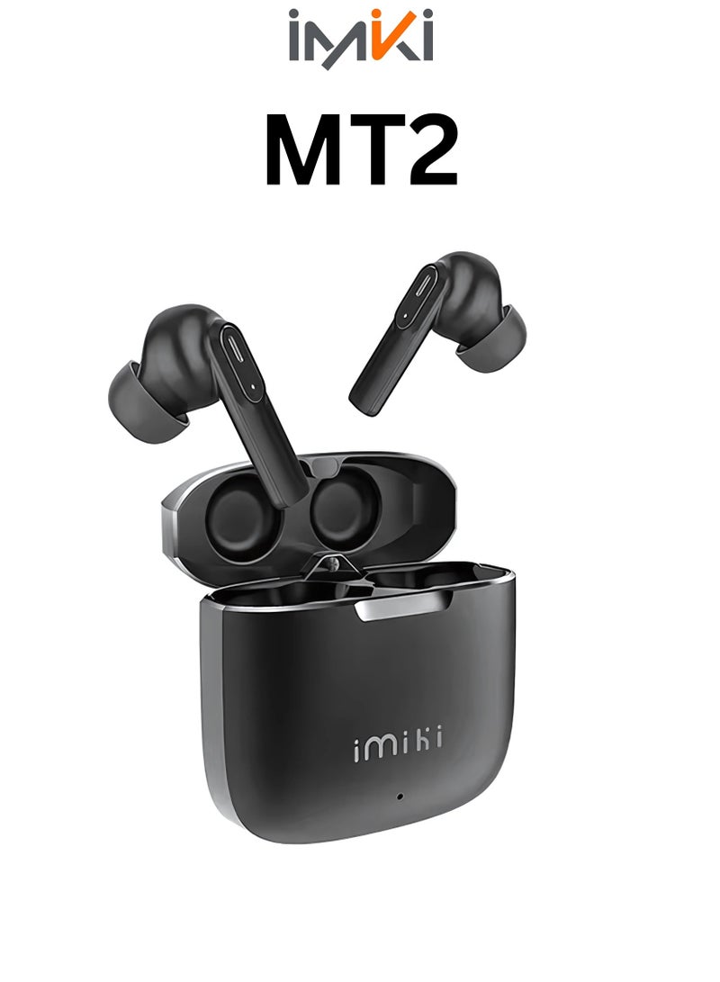 Imiki MT2 Wireless Earphones – Bluetooth 5.3 In-Ear Sports Headset with Dual-Mic ENC Noise Reduction, 300mAh Charging Case, IPX4 Waterproof Earbuds – Black  - Image 1