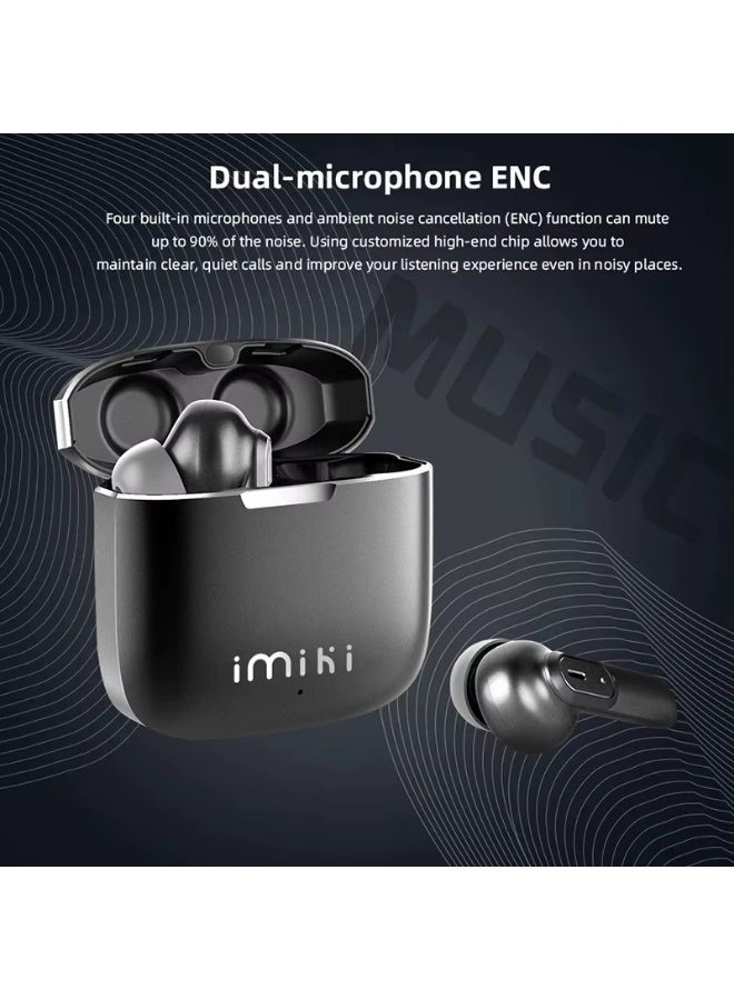 Imiki MT2 Wireless Earphones – Bluetooth 5.3 In-Ear Sports Headset with Dual-Mic ENC Noise Reduction, 300mAh Charging Case, IPX4 Waterproof Earbuds – Black  - Image 4
