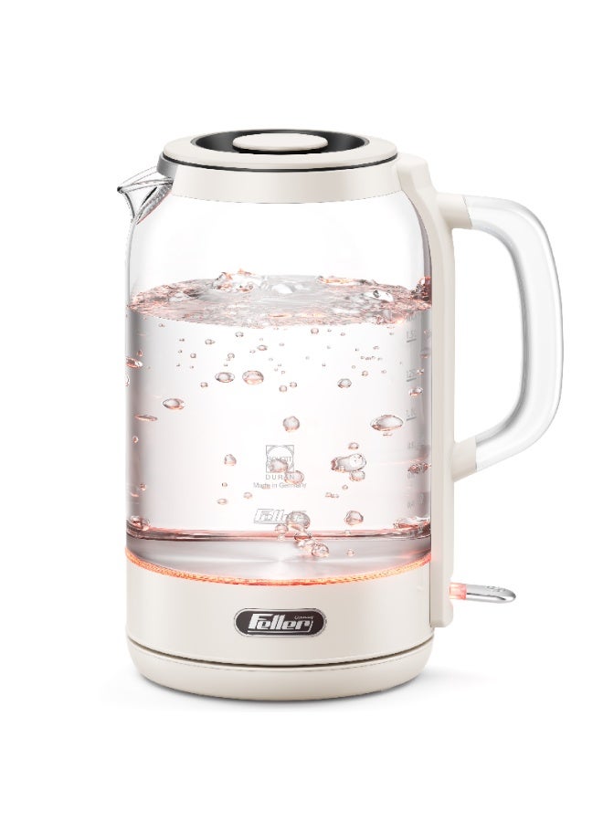 Feller Germany EK730 Electric Kettle, 1.7L German Schott Glass, 2200W Fast Boil, Strix Control, BPA Free (Cream) - Image 1