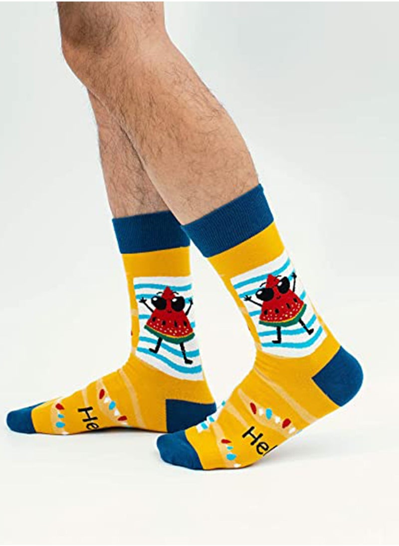 KASTWAVE - 6 PCS Cotton Soft Funny Dress Socks for Men Women Funky Casual Crazy Colorful Patterned Fruit Cartoon Cool Novelty Crew Pack Art Animal Space MultiPack - Image 1