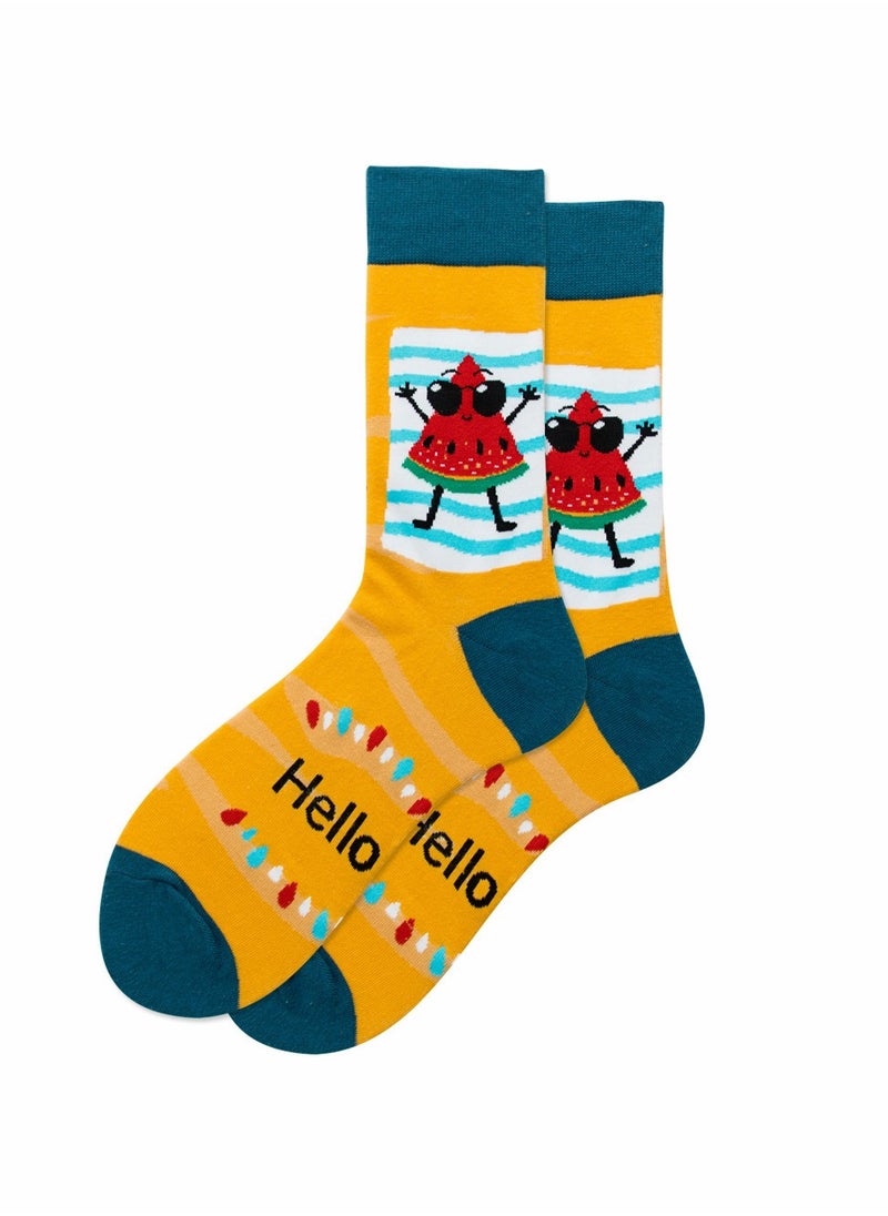 KASTWAVE - 6 PCS Cotton Soft Funny Dress Socks for Men Women Funky Casual Crazy Colorful Patterned Fruit Cartoon Cool Novelty Crew Pack Art Animal Space MultiPack - Image 1