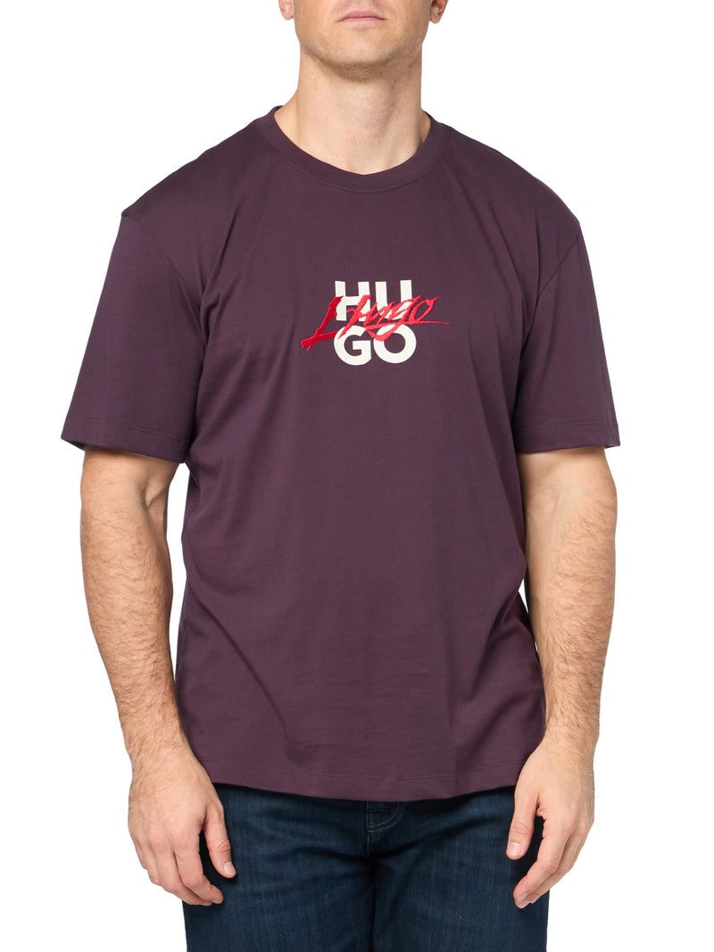 HUGO Script Stack Logo Short Sleeve Tshirt Grape S