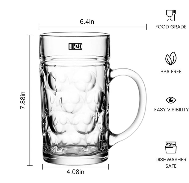 BINZO Glass Big 1300ml 1000 ml 600 ml Extra Large Jumbo Size Beer Mugs with Handle Multipurpose Mug for Milk Juice Oversize German Beer Stein Glasses 1300 ML 2 - Image 2