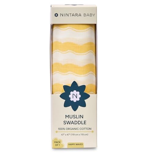 NINTARABABY Extra-Large Swaddle - 100% Organic Premium Muslin Cotton, 47" x 47" (119 cm x 119 cm), Ultra-Soft, Breathable & Lightweight, Multipurpose, Unisex, Hypoallergenic, Gifts for Newborn Babies - Image 1