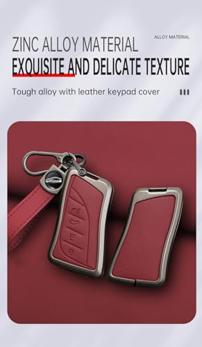 KUNIO Leather Metal Car Key Fob Cover Case Fit for Lexus ES LS LC RX NX LX TX GX Series RX350 ES350 ES300h 2025 LC500h GX460 2024 Key Holder Key Fob Shell Accessories 4 Button Red-Short Keychain - Image 3