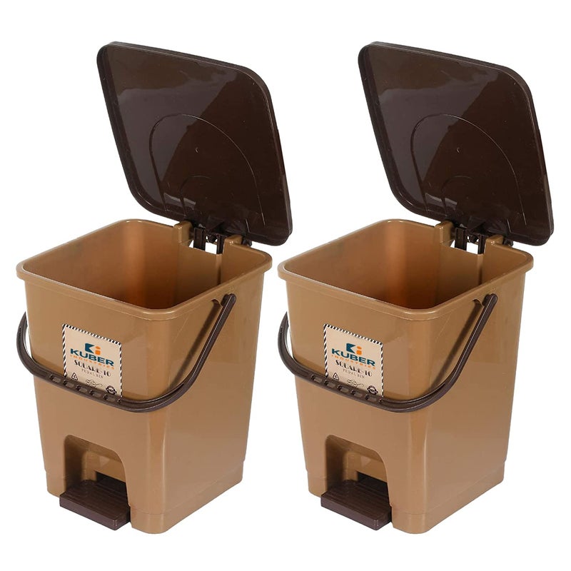 Kuber Industries Step-On Pedal Dustbin With Lid|Plastic Dustbin for Kitchen, Bedroom, Bathroom|Heavy Duty Waste Bin|Pack of 2 (Brown) - Image 1