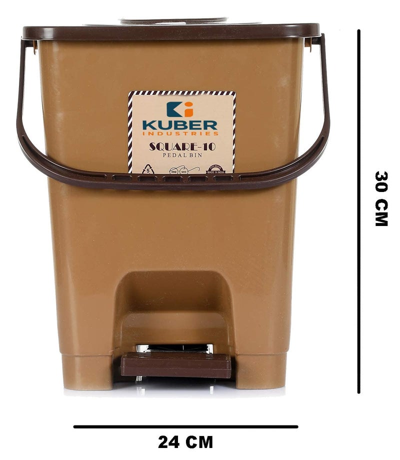 Kuber Industries Step-On Pedal Dustbin With Lid|Plastic Dustbin for Kitchen, Bedroom, Bathroom|Heavy Duty Waste Bin|Pack of 2 (Brown) - Image 5