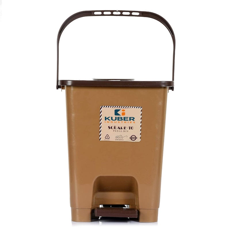 Kuber Industries Step-On Pedal Dustbin With Lid|Plastic Dustbin for Kitchen, Bedroom, Bathroom|Heavy Duty Waste Bin|Pack of 2 (Brown) - Image 2