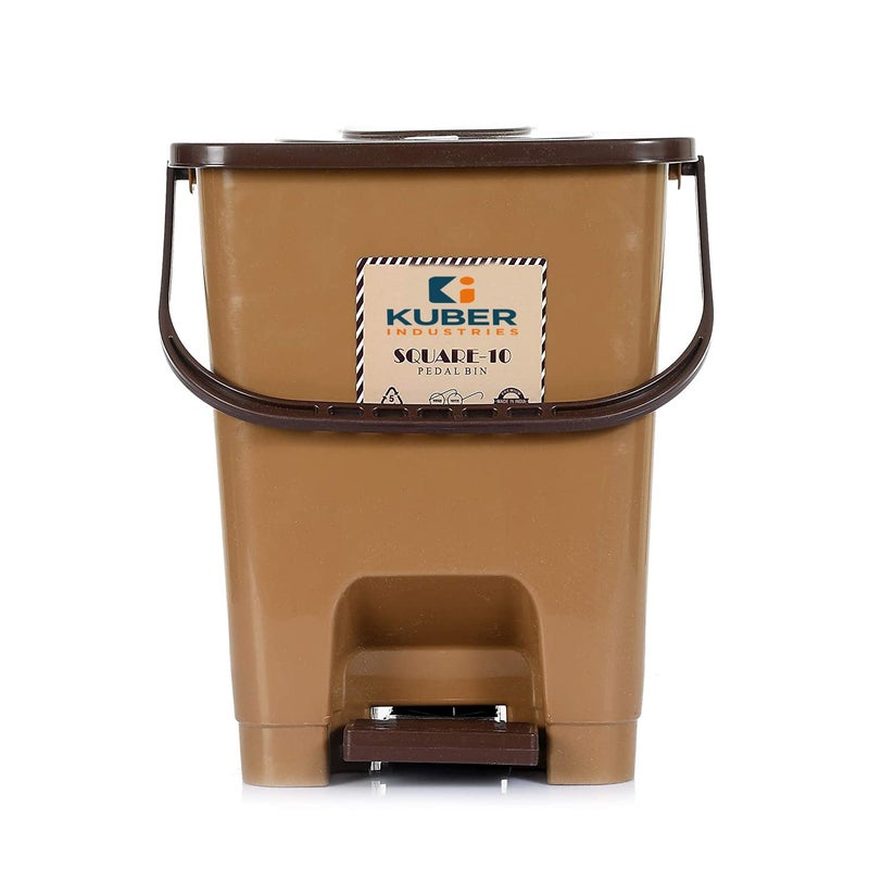 Kuber Industries Step-On Pedal Dustbin With Lid|Plastic Dustbin for Kitchen, Bedroom, Bathroom|Heavy Duty Waste Bin|Pack of 2 (Brown) - Image 3